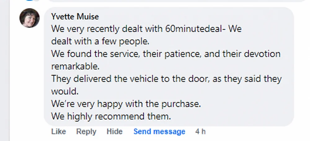 Customer comment about 60 Minute Car Deals