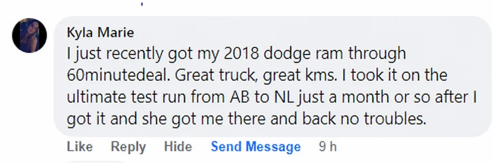 Customer comment about 60 Minute Car Deals