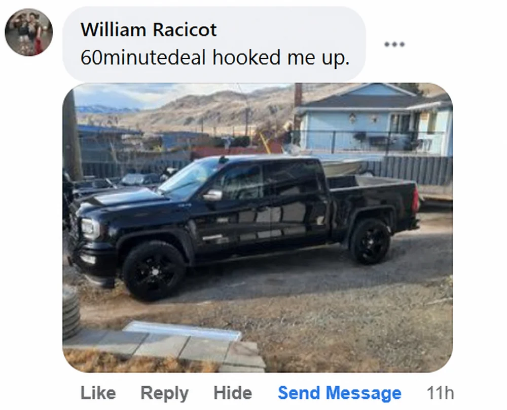 Customer comment about 60 Minute Car Deals
