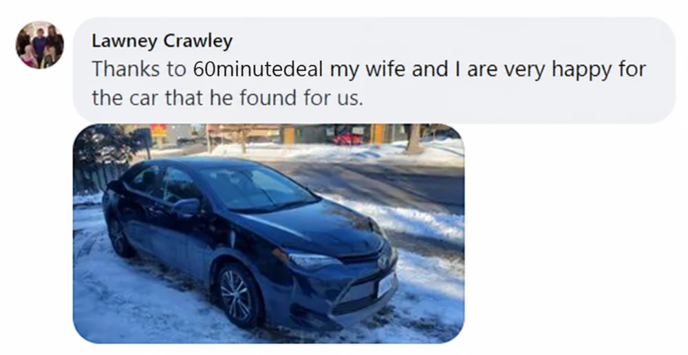 Customer comment about 60 Minute Car Deals