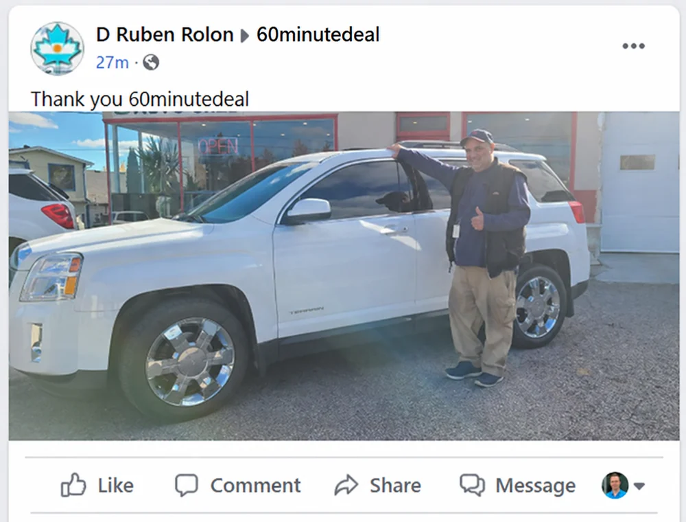 Customer comment about 60 Minute Car Deals